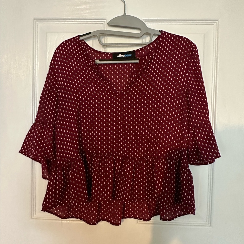 EUC Alice Blue Cropped Ruffle Blouse